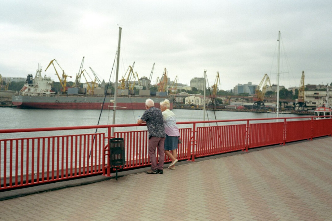 mature travelers sightseeing